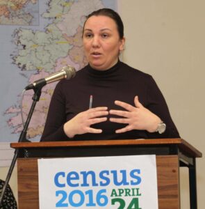 12.1.16. Swords, County Dublin. Emmaus Centre. Presentations by Pavee Point Traveller & Roma Centre to Census 2016 (April 24th) Census managers. ©Photo by Derek Speirs