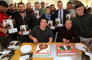 Cutting the cake for Traveller men's health. (LtoR) Michael Keenan, Paul Stokes, Davy McDonagh, Johnny McDonnell,  John Collins, Rory O'Bryne,   Ronnie Fay, John Paul Collins, Fergal Fox, Martin Reilly and Richard O'Leary with Michael Collins and Patrick Reilly cutting the cakes.  ©Photo by Derek Speirs 